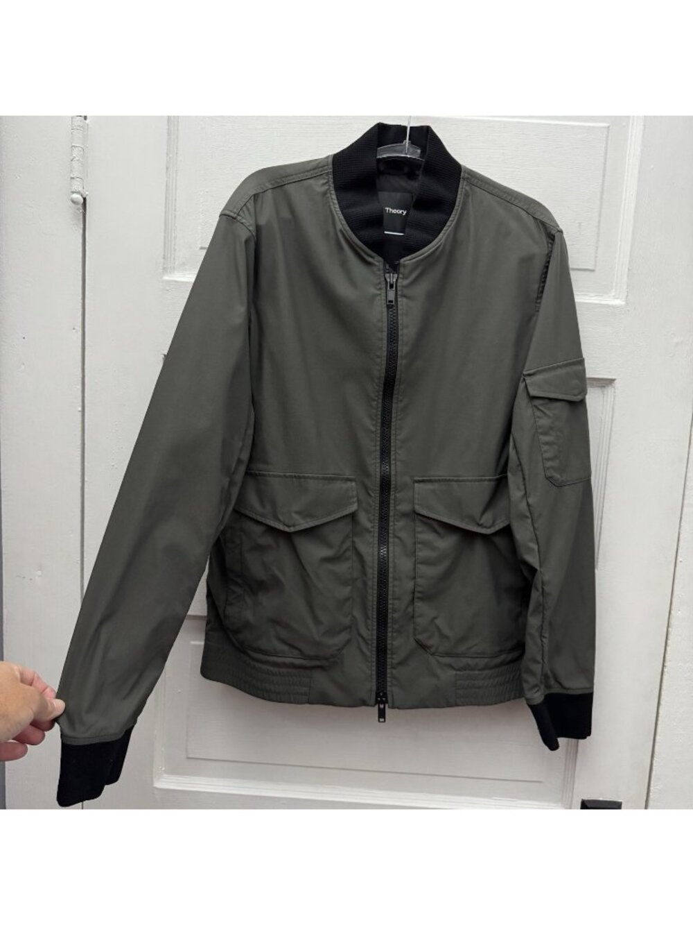Theory Corey Deaver Bomber Jacket Olive Green Full Zip Utility Mens L